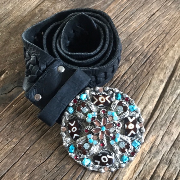 Leatherock Accessories - Leatherock Black Leather Belt Silver Emb Buckle